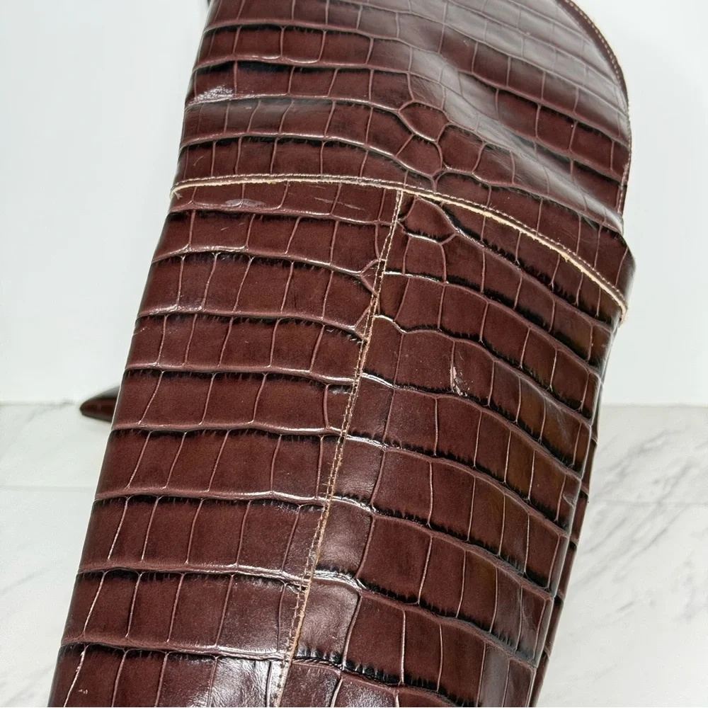Schutz Maryana Brown Crocodile Over The Knee Boot 5 1/2 B